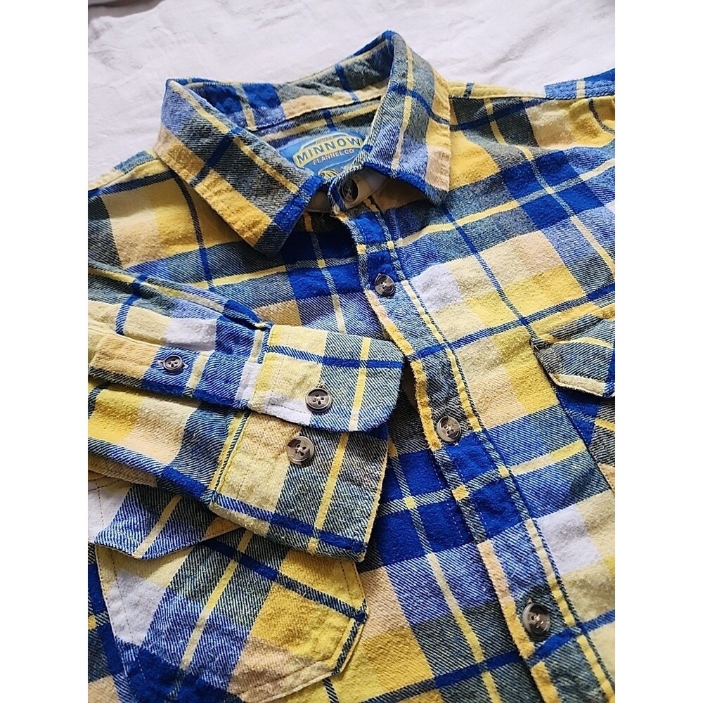 Angry Minnow Flannel Co. Soft Brushed Button Up Shirt Mens Size L Plaid Vintage